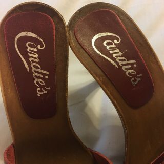 Vintage 1980 ' s Candies Sandals High Heels Slides Sexy Red Womens 7.  5/38 8