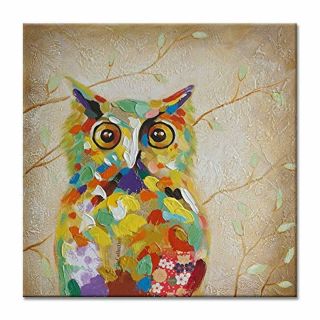 Seven Wall Arts - Modern Vintage Bird Art Animal Colorful Quirky Owl Painting De