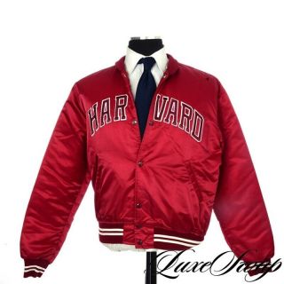 Vintage Vtg 90s Starter Made In Usa Crimson Red Harvard Varsity Satin Jacket L