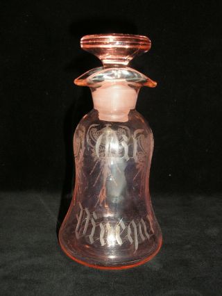 Vintage Cambridge 739 Etch Glass Company Pink Oil Vinegar Cruet Elegant