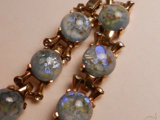 Vintage Mazer Bros Gold Plated Dragons Breath Art Glass Rhinestone Necklace,  Ex