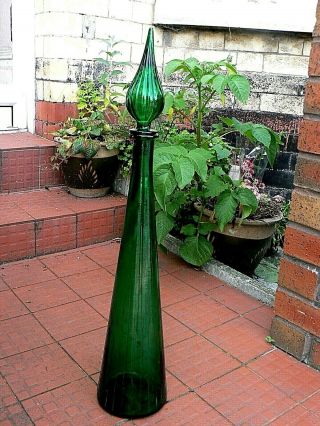 X - Large 26 " Vintage Genie Aladin Decanter Bottle Green Italy Boho Empoli