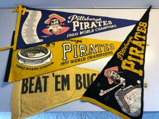 4 Vintage Baseball Pirates Pennants - 1960 & 1971 World Series,  (29in And 25in)