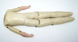 Vtg Antique All Kid Leather Jointed Doll Body Only W Bisque Lower Arms/hands 16 "