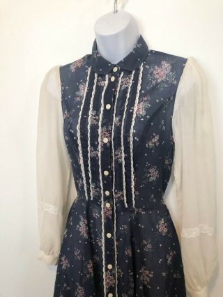 Gunne Sax Blue Floral and Lace Prairie Midi Dress Size 9 Victorian Boho Poet 2
