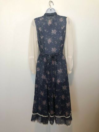 Gunne Sax Blue Floral and Lace Prairie Midi Dress Size 9 Victorian Boho Poet 4