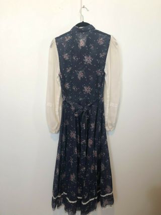 Gunne Sax Blue Floral and Lace Prairie Midi Dress Size 9 Victorian Boho Poet 5
