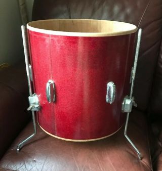 Vintage 60’s Japan Red Sparkle 14x14 Floor Tom Drum Project Parts 3