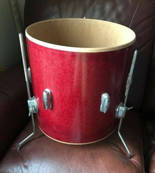 Vintage 60’s Japan Red Sparkle 14x14 Floor Tom Drum Project Parts 4