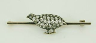 Antique Georgian 9k Gold & Sterling Rose Cut Diamond Quail Bird Pin / Brooch
