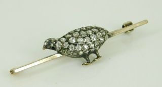 Antique Georgian 9k Gold & Sterling Rose Cut Diamond Quail Bird Pin / Brooch 2