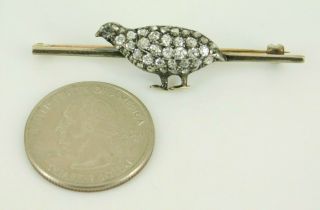 Antique Georgian 9k Gold & Sterling Rose Cut Diamond Quail Bird Pin / Brooch 3