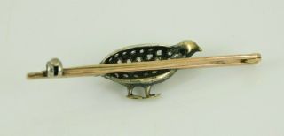 Antique Georgian 9k Gold & Sterling Rose Cut Diamond Quail Bird Pin / Brooch 5