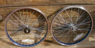 Vintage 1983 Blue Anodized Shiny Side Old School Vintage Bmx Wheels Set - Kinlin