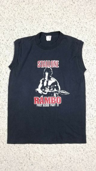 Vtg Rambo First Blood Part Ii Sylvester Stallone Muscle T - Shirt Vest Size L Hbo