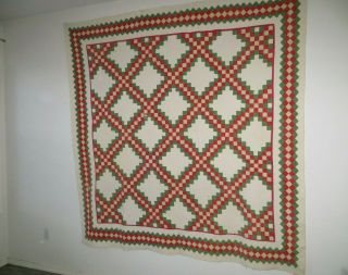Vintage Hand Stitched Quilt Blanket / Tapestry In Red,  Yellow,  White,  Green