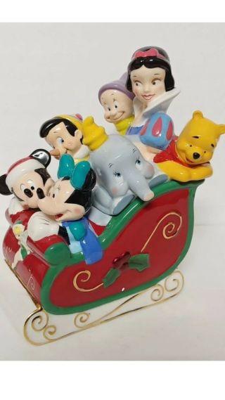 Vintage Disney Cookie Jar Snow White Sleigh Mickie Mouse Pooh Christmas Ceramic