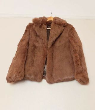 Heatona Vintage Real Brown Rabbit Fur Coney Coat Jacket Fits 8 - 10