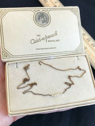 Antique Vintage The Add A Pearl Child ' s 14k Gold Necklace Box 2