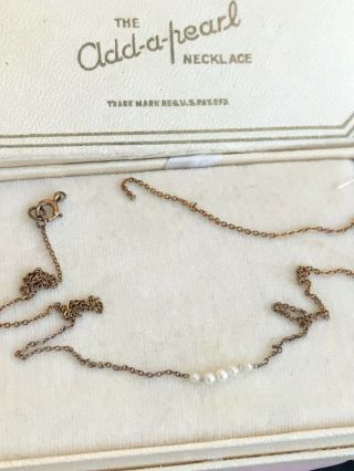 Antique Vintage The Add A Pearl Child ' s 14k Gold Necklace Box 3