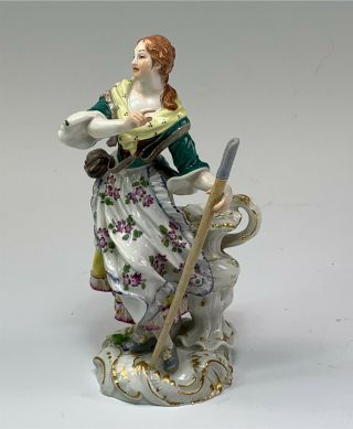 Antique Meissen Figurine Woman Holding Gardening Spade