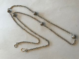 Vintage Mexico Mescal 925 Sterling Silver Fancy Beads Necklace 38” Long