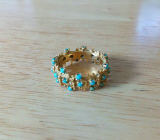 Vintage Retro 60s 70s Gold Turquoise Stone Ring 10g