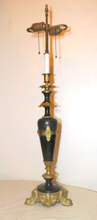Antique Ornate Gilt Brass Marble Stone Figural Candelabra Electric Table Lamp