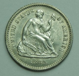 1862 Unc Seated Liberty Silver Half Dime 5c Variety 4 Rare 1/2 Dime Old Us Coin