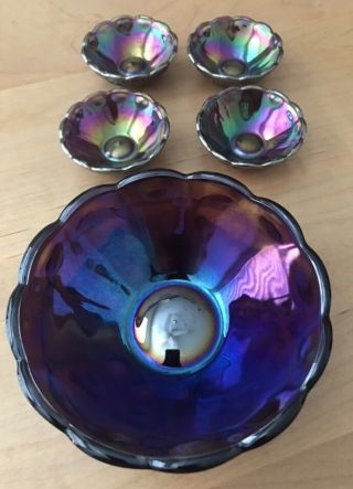 Vintage Mosser Carnival Glass Set Of 5 Berry Bowls