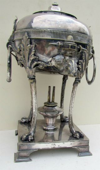 Tea Urn Silver Plated Antique Unusual Shape Samovar Hot Water Urn W/ Burner