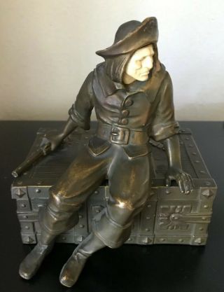 Antique Jb Hirsch Foundry “pirate On A Treasure Chest” Bookend/trinket Box 1920s