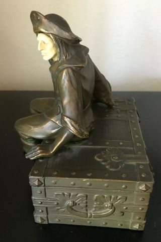 Antique JB Hirsch Foundry “Pirate on a Treasure Chest” Bookend/Trinket Box 1920s 3