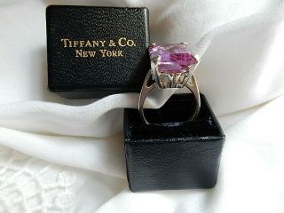 Vintage Estate Huge Amethyst Sterling Silver Ring Marked Sft,  Box Marked Tiffany