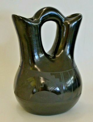 Vintage Adakai Pottery Native American Wedding Vase Etched Black 8 Inch