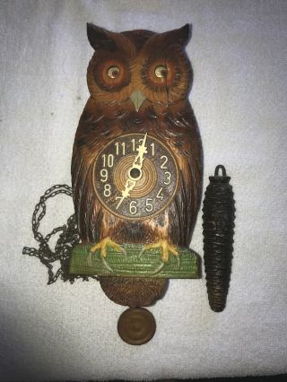 Vtg West Germany Black Forest Cuckoo Clock Owl Moving Eyes (as - Is)