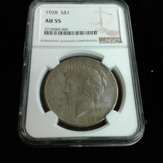 1928 Peace Silver Dollar $1 - Ngc Au55 - Rare 1928 - P Key Date Coin