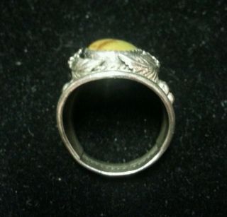 Vintage Old Pawn Sterling Silver Mens Ring with Green Royston Stone Sz: 11 3/4 5