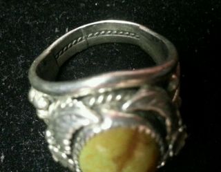 Vintage Old Pawn Sterling Silver Mens Ring with Green Royston Stone Sz: 11 3/4 6