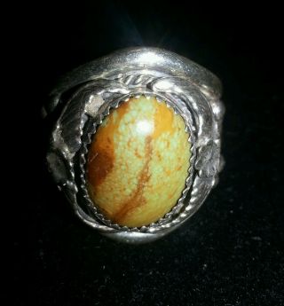 Vintage Old Pawn Sterling Silver Mens Ring with Green Royston Stone Sz: 11 3/4 8