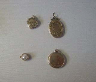 4 X Items Of Jewellery Of Various Vintage.  Lockets Plus A Single Row Bead Snap.