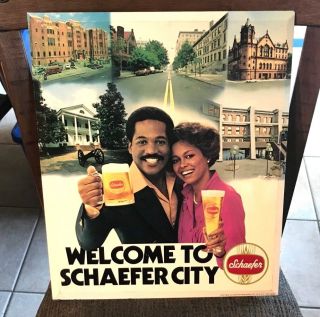 Vintage Schaefer City Beer Toc Tin Over Cardboard Sign Ny Ny Black Americana