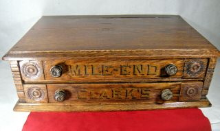 Antique Clarks Mile End Sewing 2 - Drawer Spool Cabinet General Store Display