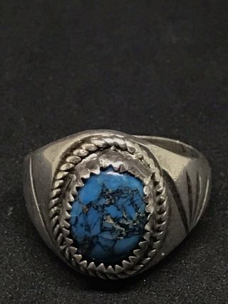 Vintage Sterling Silver Turquoise Navajo Old Pawn Ring Size 12 Mens