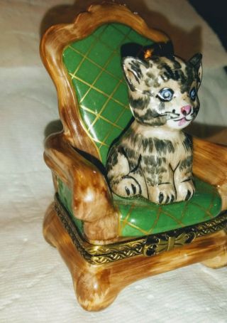 LIMOGES France Peint Main Cat on the Throne 