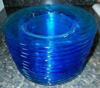 Vintage Aqua Turquoise Glass Swirl Dessert Plates (12) Vgc Fast