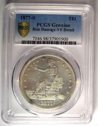 1877 - S Trade Silver Dollar T$1 - PCGS VF Details - Rare Certified Coin 2