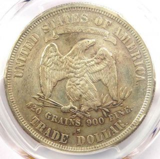 1877 - S Trade Silver Dollar T$1 - PCGS VF Details - Rare Certified Coin 4