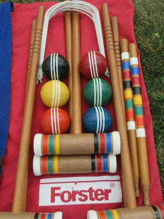 Vintage Forster 6 Player Wood Croquet Set With Carry / Storage Bag