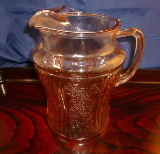 Vintage Federa Depression Glass Pink Cabbage Rose Pitcher With Ice Lip